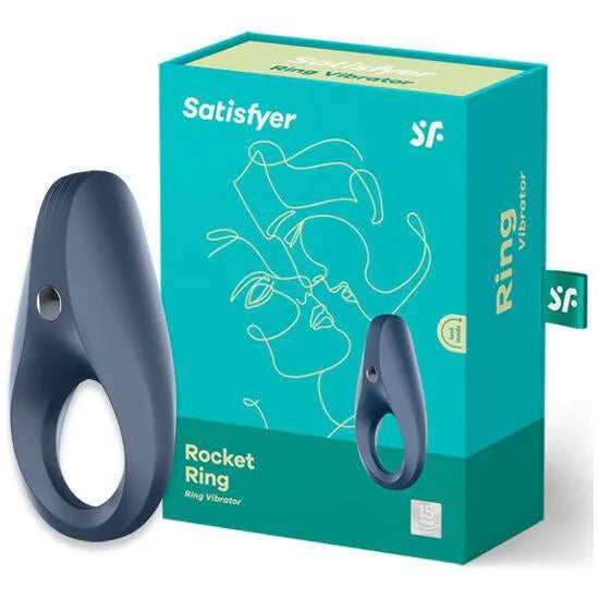 Anneau pénien bleu en silicone avec stimulateur, réglages vibrants, emballage vert, idéal pour couples, imperméable.