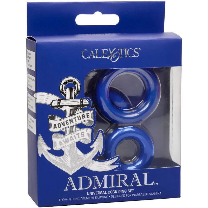 Anneau pénien silicone bleu, souple et durable, dans emballage bleu avec ancre, pour confort et performance intimes.