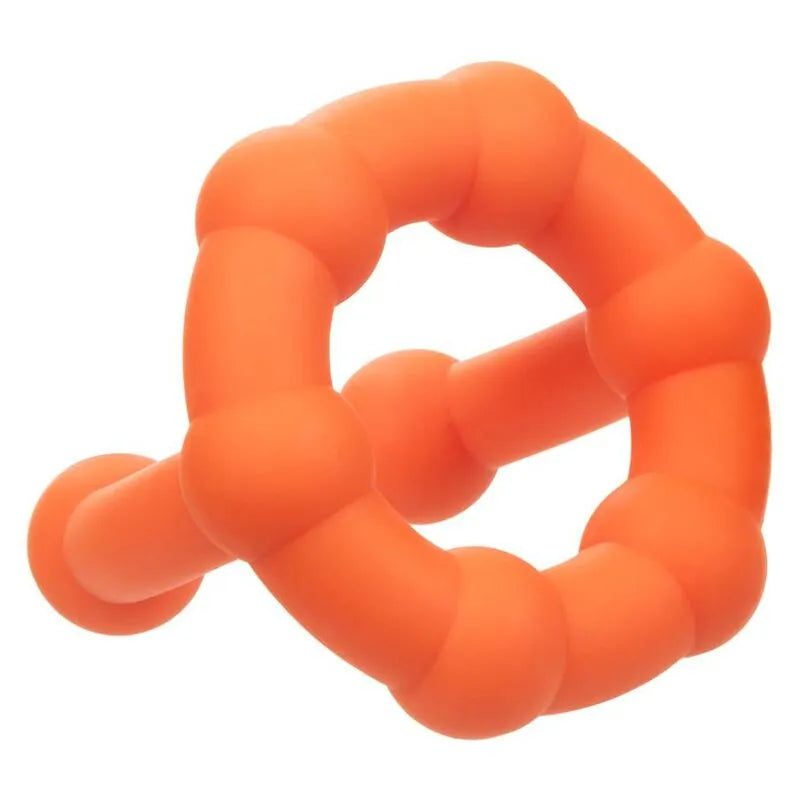 Anneau pénien orange en silicone liquide avec perles, design ergonomique pour endurance et confort, imperméable et extensi...