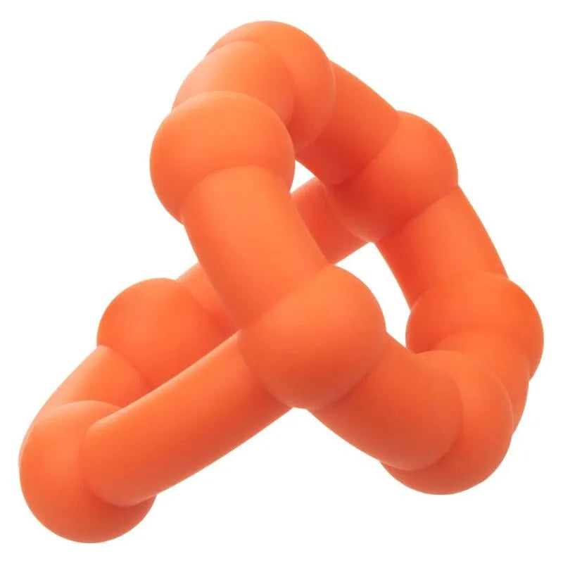 Anneau pénien orange en silicone liquide, double perlé, extensible, ergonomique, pour endurance et confort optimal.