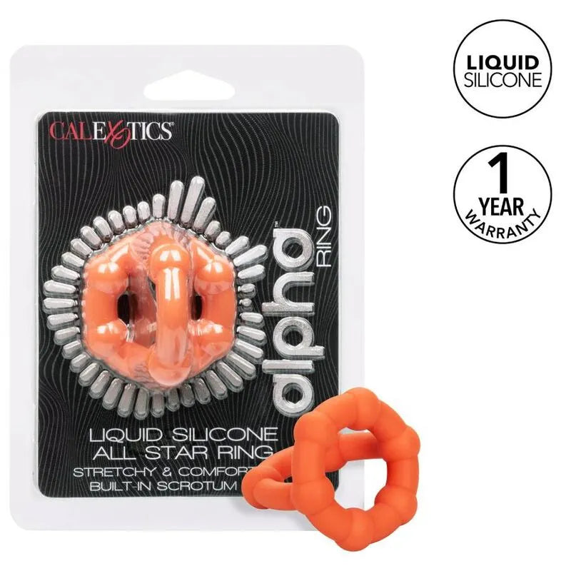 Anneau pénien en silicone liquide orange, extensible, perlé, design ergonomique, pour endurance et confort optimal.