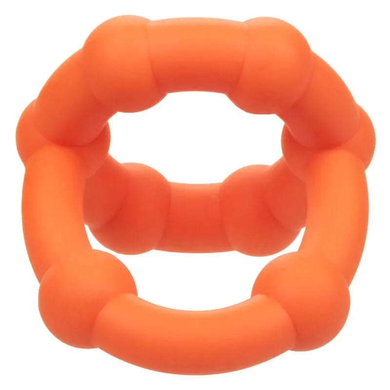 Anneau pénien silicone orange perlé, extensible, ergonomique, pour endurance et confort, design double, imperméable.