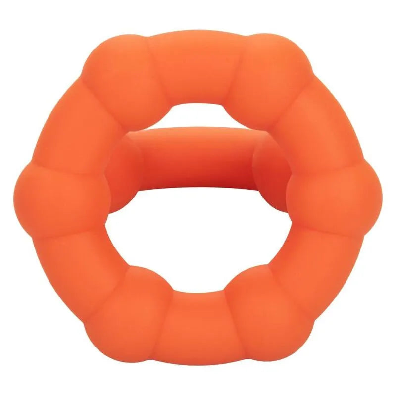Anneau pénien orange en silicone liquide, double perlé, extensible, pour endurance et confort, imperméable et durable.