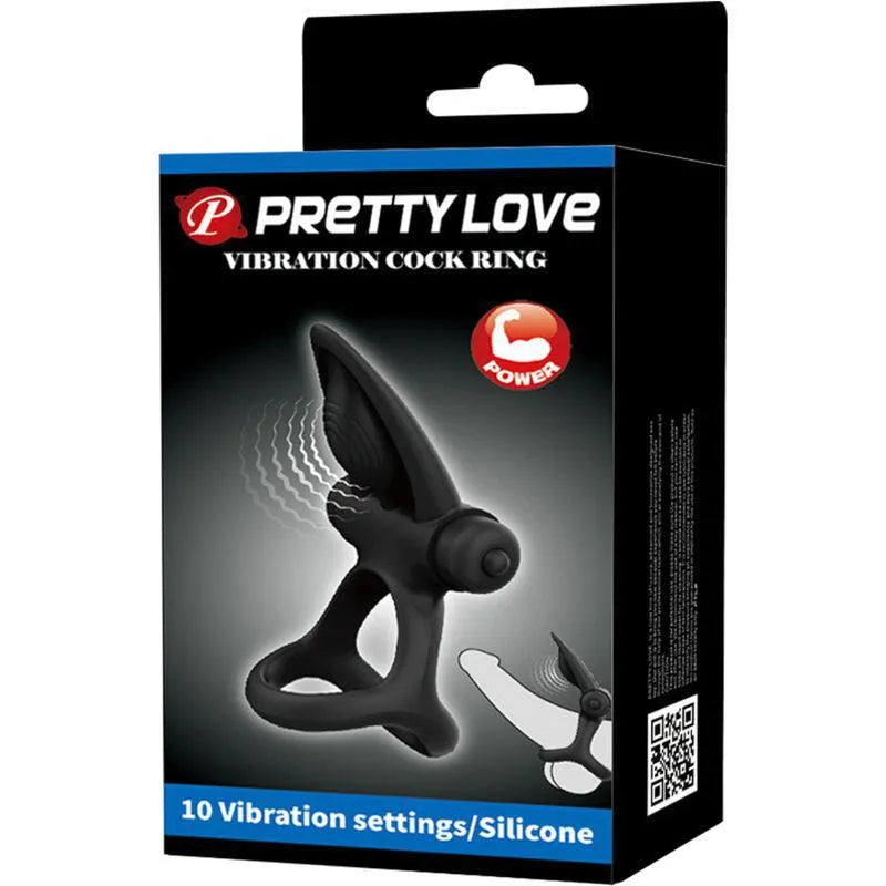 Anneau silicone noir ergonomique avec stimulateurs, dix modes de vibration, emballage élégant pour couples.