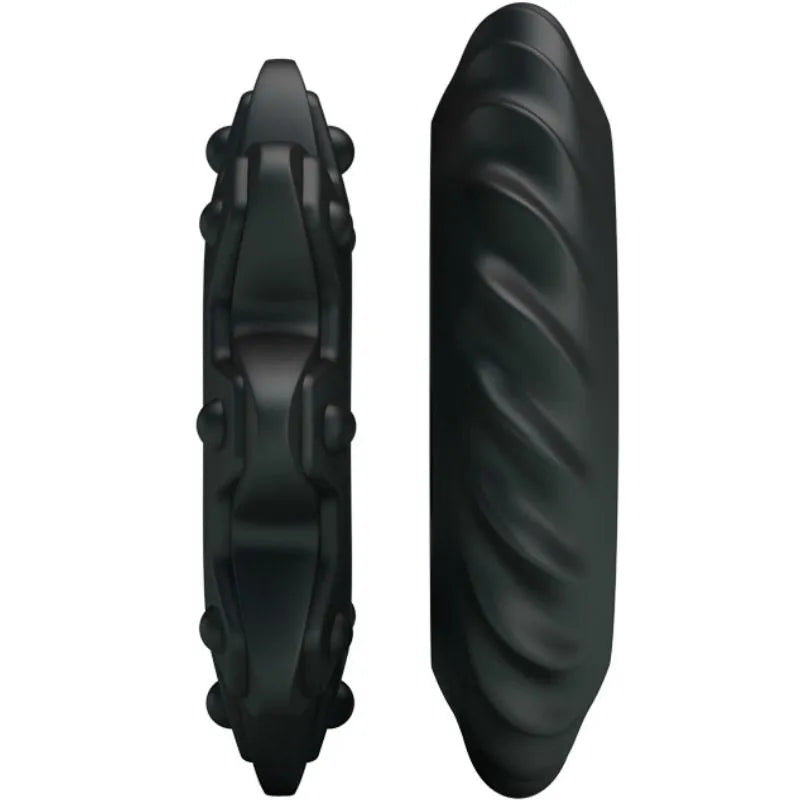 Anneaux pénien en silicone noir, design texturé, submersible, pour prolongation du plaisir et intensification des orgasmes.