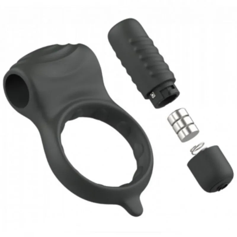Anneau pénien noir en silicone avec crêtes stimulantes et moteur amovible, étanche et flexible pour plaisir masculin.