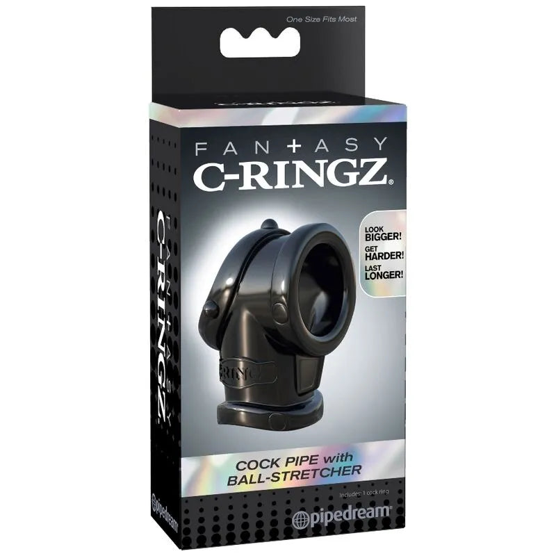 Anneau pénien noir extensible avec étireur testiculaire, design ergonomique, en TPR hypoallergénique, pour endurance.