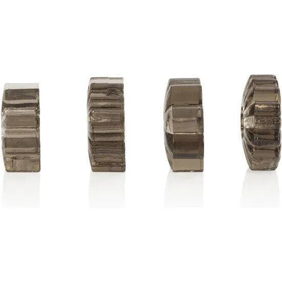 Anneaux péniens TPR extensibles gris, quatre formes innovantes pour stimulation intime, confort et sécurité hypoallergénique.
