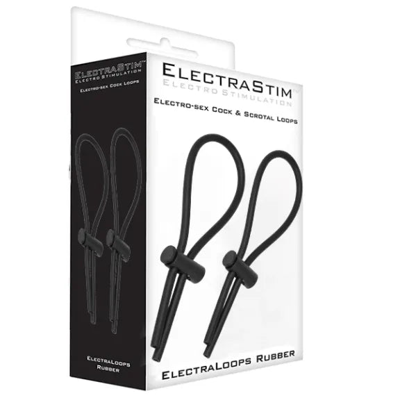 Anneau pénien électrostimulation noir réglable, ergonomique, en caoutchouc hypoallergénique, sur emballage blanc.