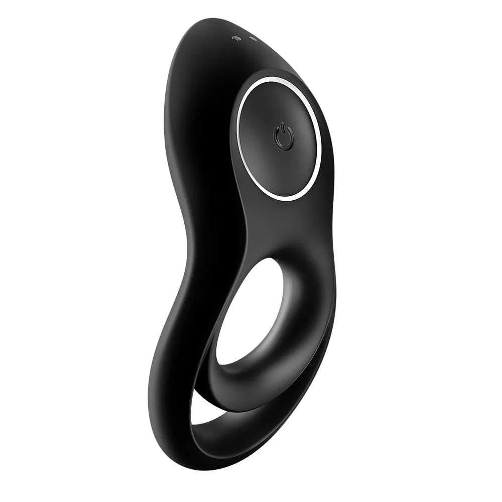 Anneau pénien noir vibrant en silicone, double serrage, stimulation clitoridienne, 12 programmes, rechargeable et étanche.