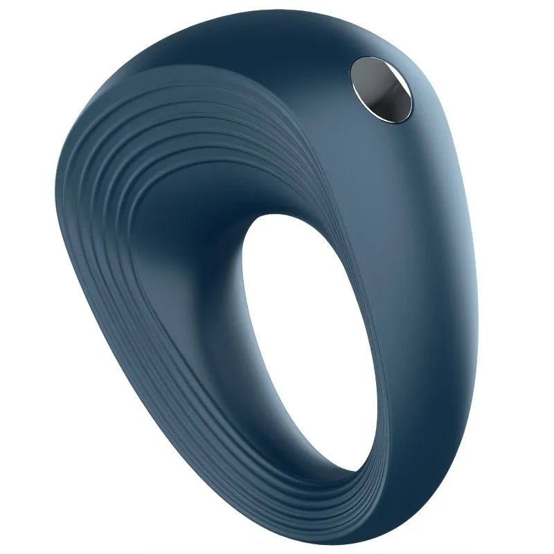 Cockring silicone bleu vibrant, forme ergonomique, surface texturée, étanche, rechargeable, 10 modes vibration.