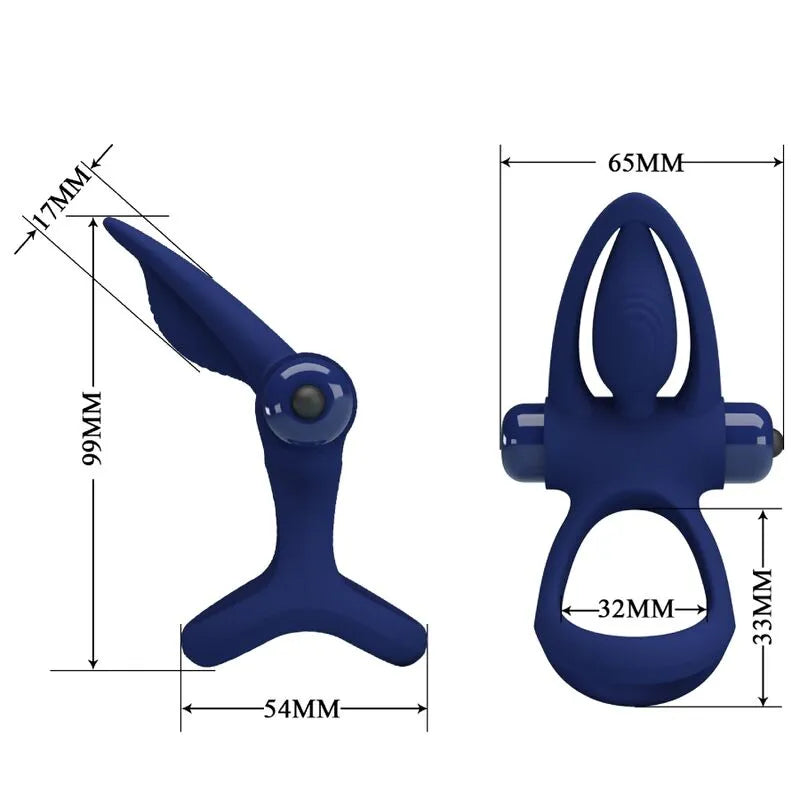 Anneau pénien silicone bleu vibrant, forme dauphin, stimulateur clitoridien, 10 modes, extensible, couples.