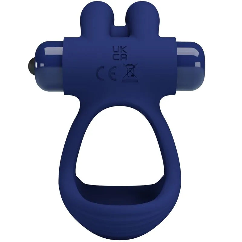 Anneau pénien bleu en silicone avec vibrations silencieuses, design ergonomique, extensible, alimenté par pile AAA.