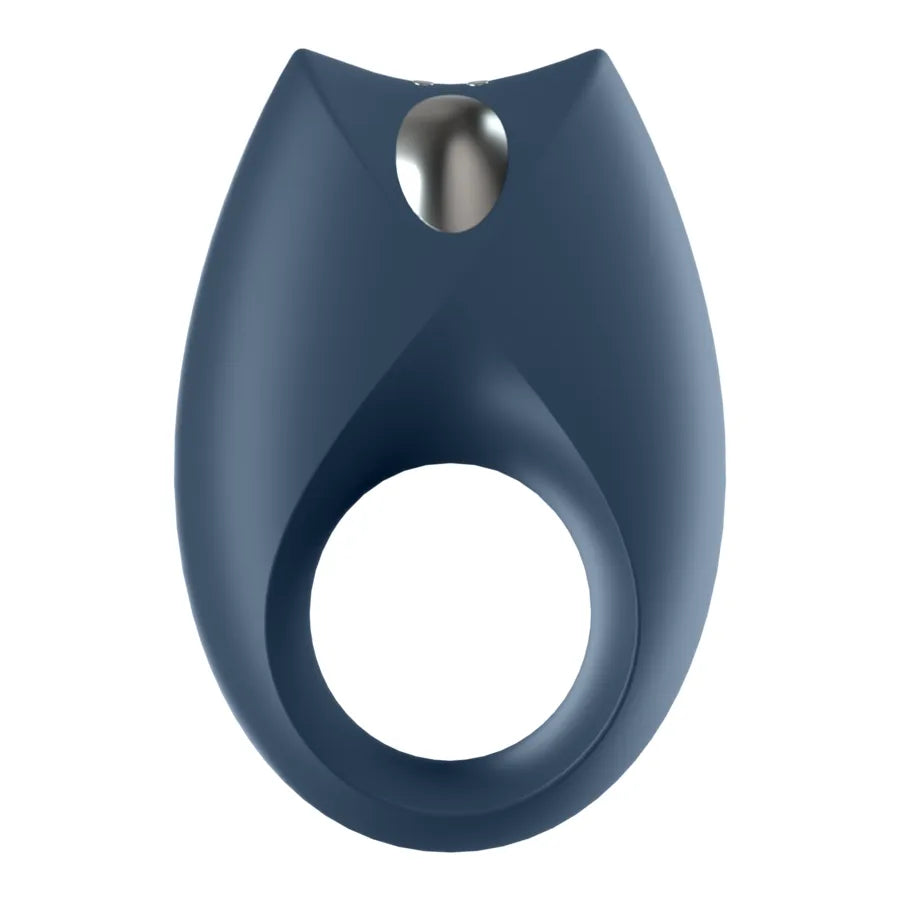 Anneau pénien connecté en silicone bleu, forme ergonomique, stimulation clitoridienne, programmable via application mobile.