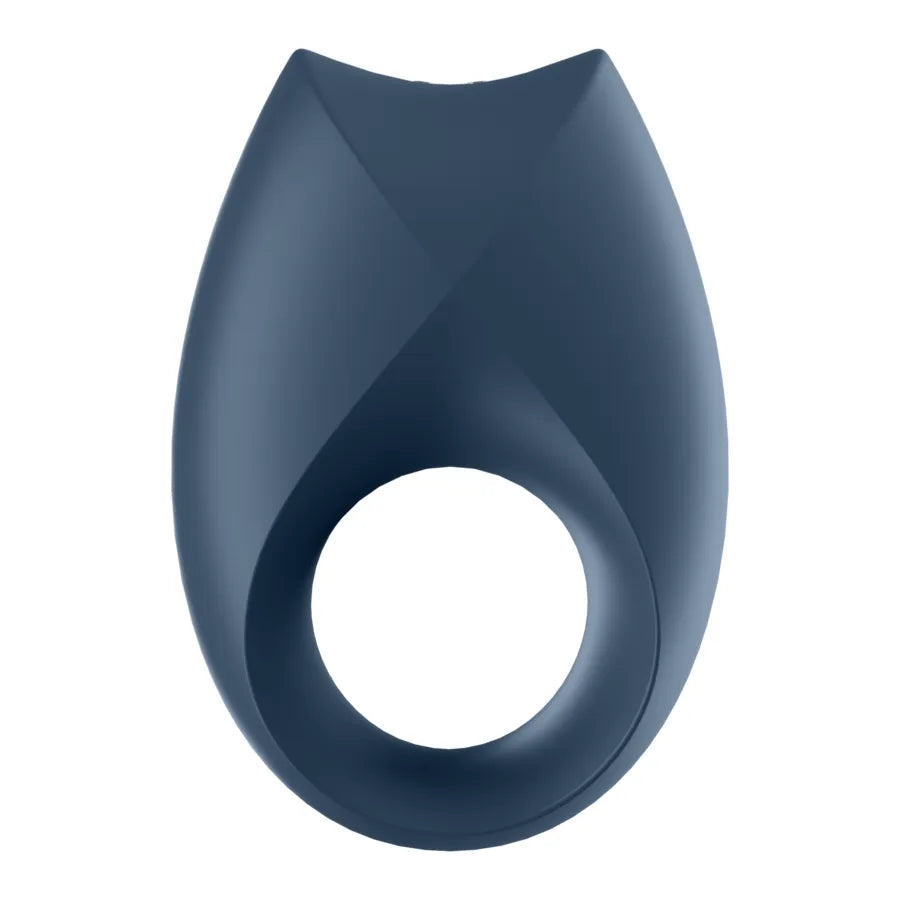 Anneau pénien connecté en silicone bleu, forme ergonomique, programmable via application pour vibrations personnalisées.