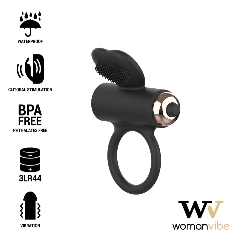 Anneau pénien noir en silicone avec stimulateur clitoridien en forme de cœur, ergonomique et vibrant, hypoallergénique.