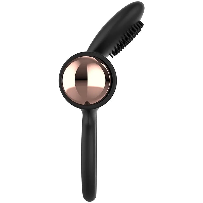 Anneau pénien noir en silicone avec stimulateur clitoridien en forme de cœur, design ergonomique et élégant.