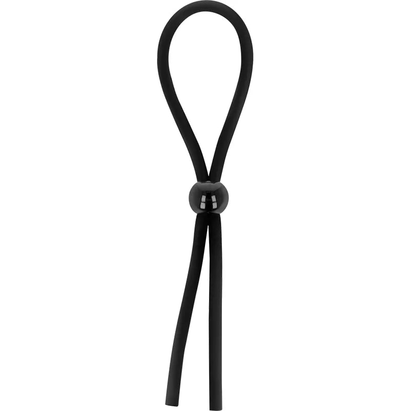 Anneau pénien noir en silicone hypoallergénique, extensible et réglable, idéal pour confort et performance sexuelle.