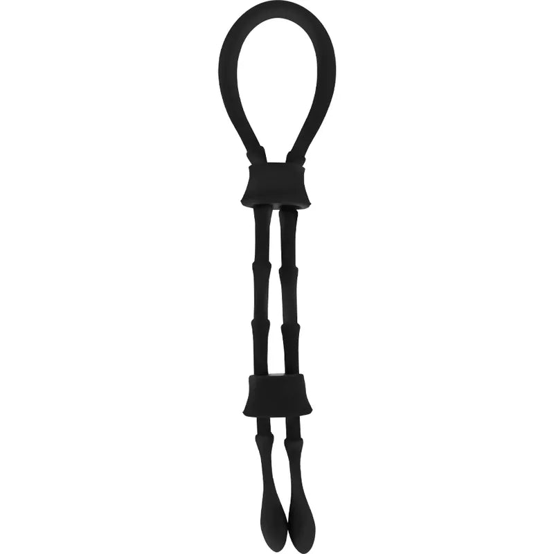 Anneau pénien silicone noir hypoallergénique, ajustable, ergonomique, pour confort et stimulation intime, sachet scellé.
