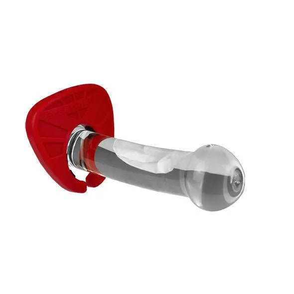 Anneau silicone rouge et noir ergonomique pour électrostimulation, forme ovale, extensible, antidérapant, confort optimal.