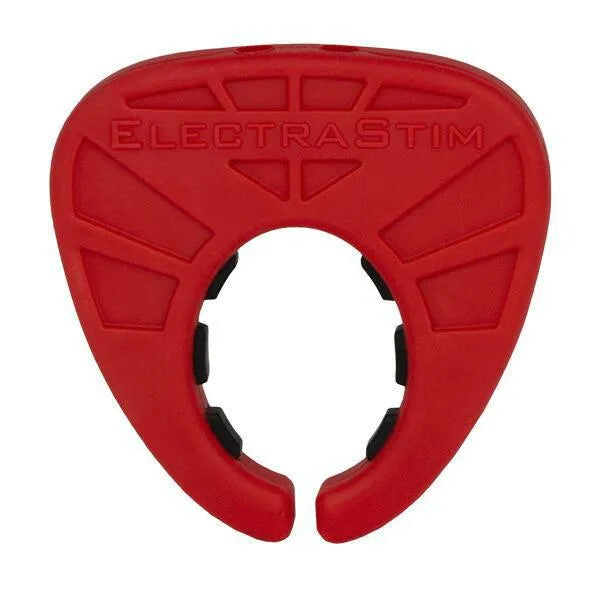 Anneau silicone rouge noir ovale, électrostimulation, ergonomique, antidérapant, pour expérience intime améliorée.