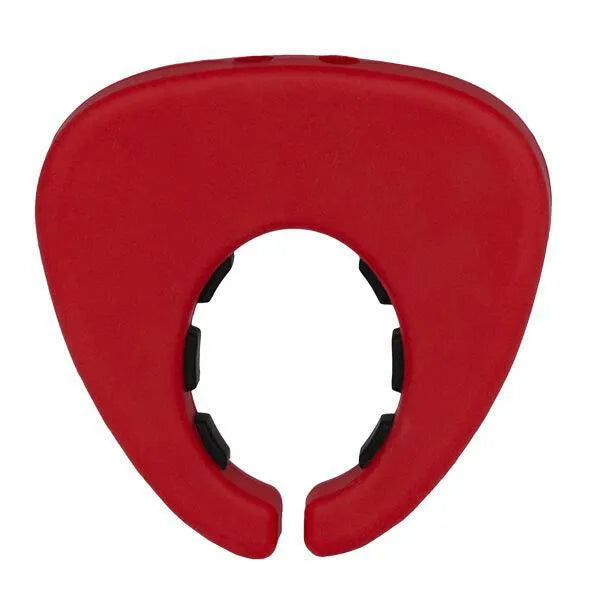 Anneau silicone rouge et noir, forme ovale, électrostimulation, ergonomique, flexible, antidérapant, intime.