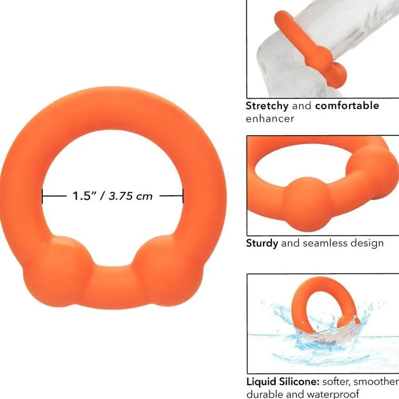 Anneau pénien orange en silicone liquide, double boule, ultra-élastique, imperméable, pour stimulation et confort accrus.
