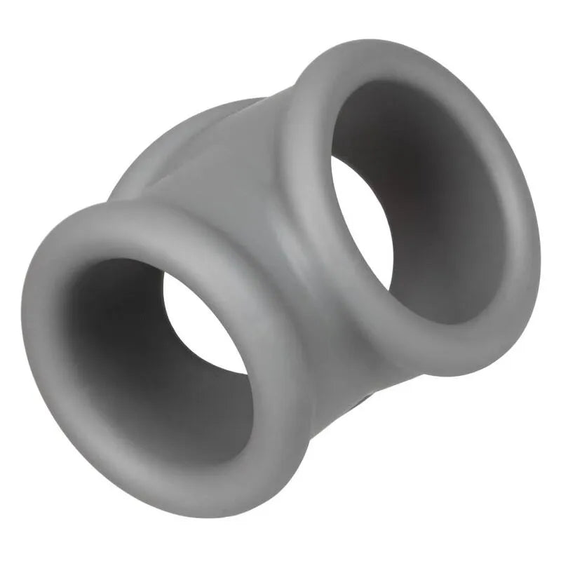 Anneau pénien en silicone gris, double soutien scrotum, ultra-extensible, imperméable, pour endurance et performance.