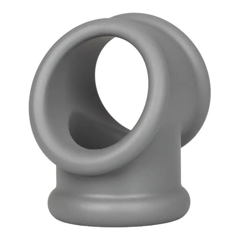 Anneau pénien gris en silicone liquide, double soutien scrotum, extensible, imperméable, pour endurance et confort.