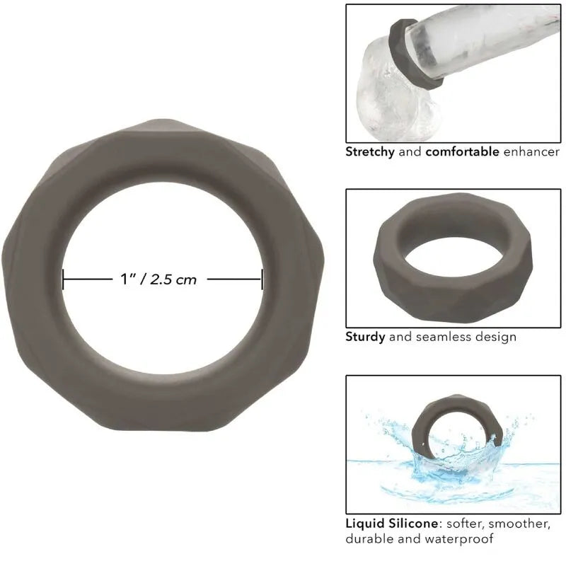 Anneau pénien silicone gris, extensible, sans couture, imperméable, amélioration érection, confort durable.