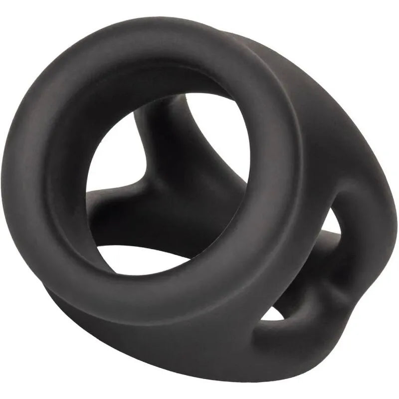 Anneau pénien noir en silicone liquide ultra-élastique, design ergonomique, sans couture, pour endurance et confort.