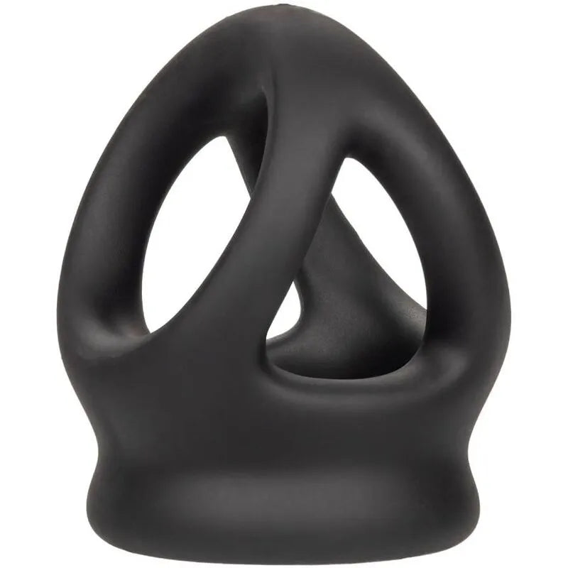 Anneau pénien noir en silicone liquide ultra-élastique, design ergonomique et sans couture pour confort et endurance.
