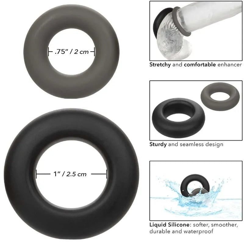 Anneaux péniens silicone liquide noir et gris, sans couture, élastiques, étanches, deux tailles pour confort et maintien é...