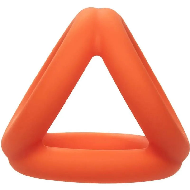 Anneau pénien triple en silicone liquide orange, ergonomique et durable, pour confort et stimulation optimale.