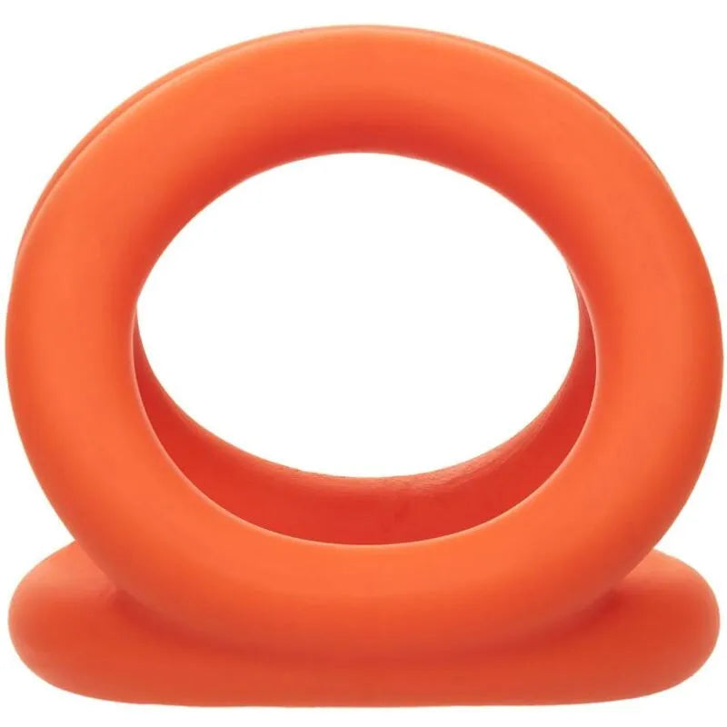 Anneau pénien triple en silicone orange, ergonomique et durable, pour confort et stimulation optimaux.