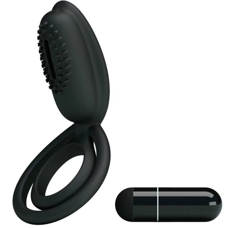 anneau pénien silicone noir stimulation clitoridienne vibrante ergonomique confortable extensible ajustable renforcement érection prolongation plaisir silencieux discret piles