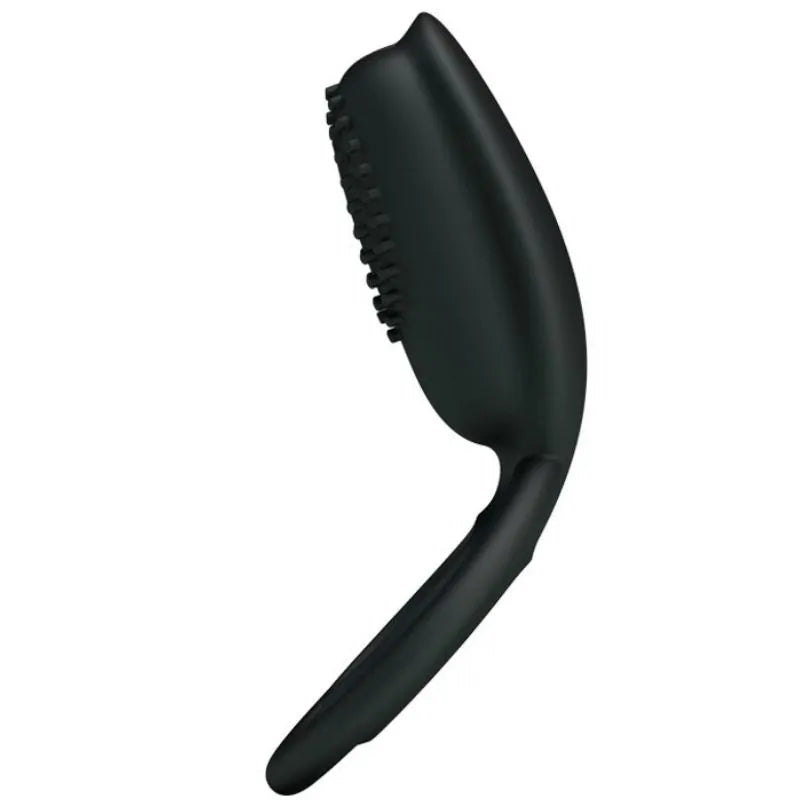 Anneau pénien noir silicone, forme ergonomique, stimulation clitoridienne vibrante, confort ajustable, plaisir prolongé.
