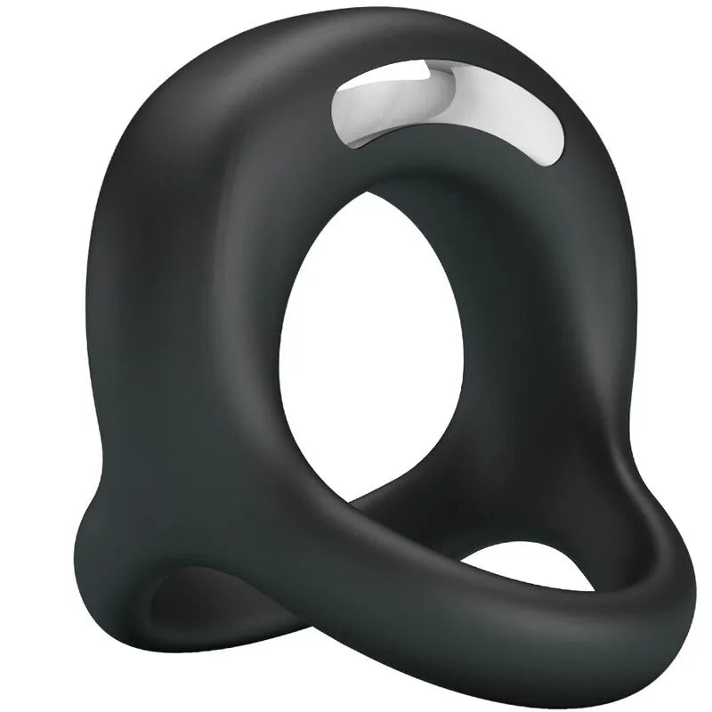 Anneau noir silicone velouté avec sangle testicules, 10 modes vibrations, étanche, rechargeable USB.