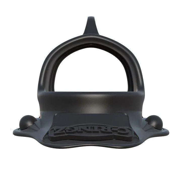 Anneau pénien silicone noir ergonomique, étireur testiculaire intégré, amélioration performance et érection durable.