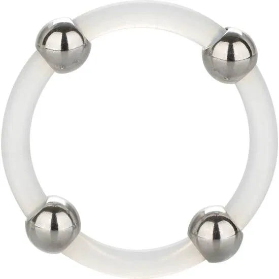 anneau pénien silicone perlé acier inoxydable élastique résistant confortable stimulant intense ajustable maintien endurance circonférence sensation durable hypoallergénique