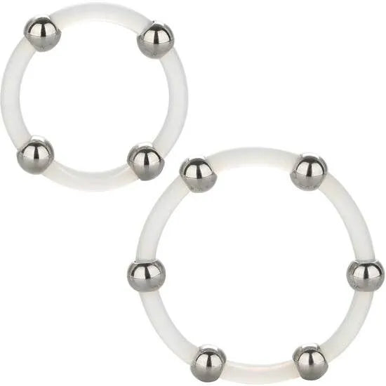 anneau pénien silicone extensible perlé perles acier inoxydable stimulation constante endurance sensibilité circonférence ajustable confortable durable hygiénique