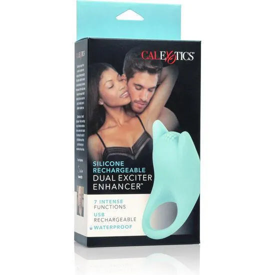 Anneau pénien silicone bleu, rechargeable, étanche, avec télécommande, 7 modes vibrations puissantes, emballage moderne.