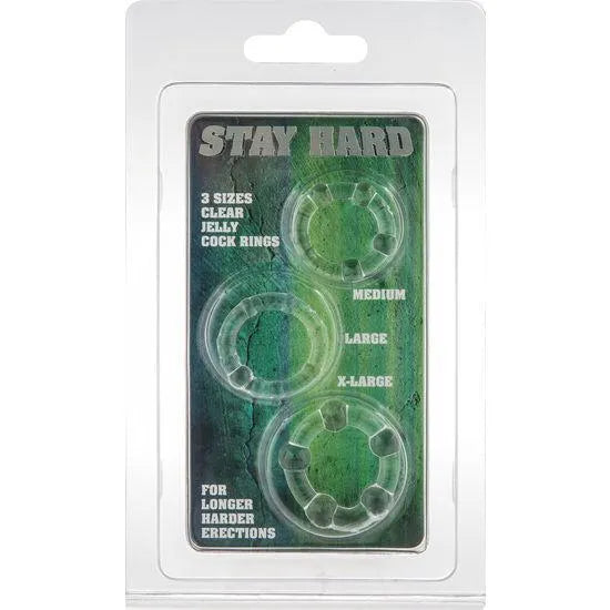Anneaux silicone transparents, trois tailles, pour améliorer endurance et prolonger érection, emballage vert Sevencreations.