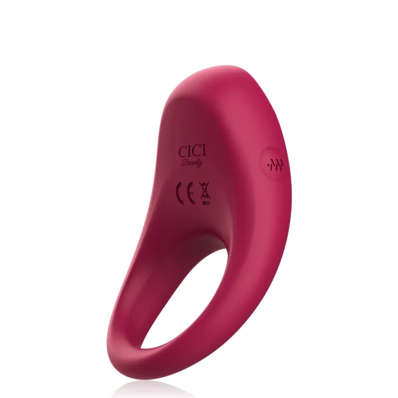 Anneau pénien rouge en silicone médical, forme ergonomique, vibrations puissantes, étanche IPX7, rechargeable USB.