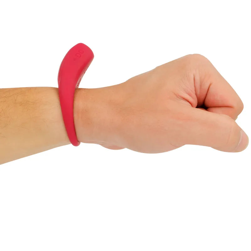 Anneau pénien rouge en silicone médical, extensible, vibrant, sur poignet, hypoallergénique, étanche, rechargeable USB.