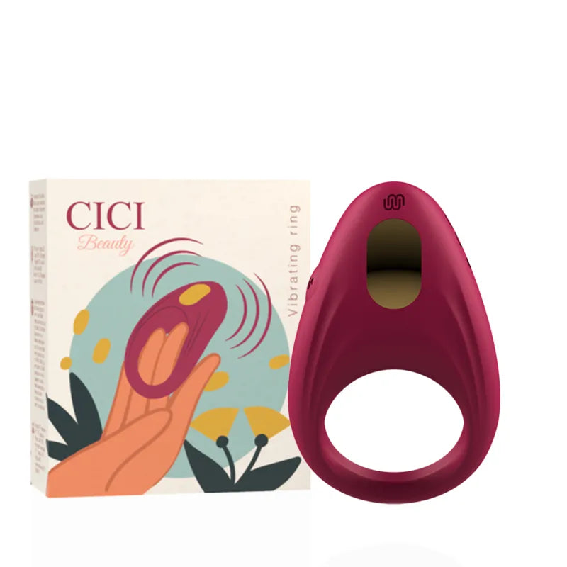Anneau pénien rouge silicone vibrant, étanche, rechargeable USB, avec stimulation clitoridienne, boîte incluse.