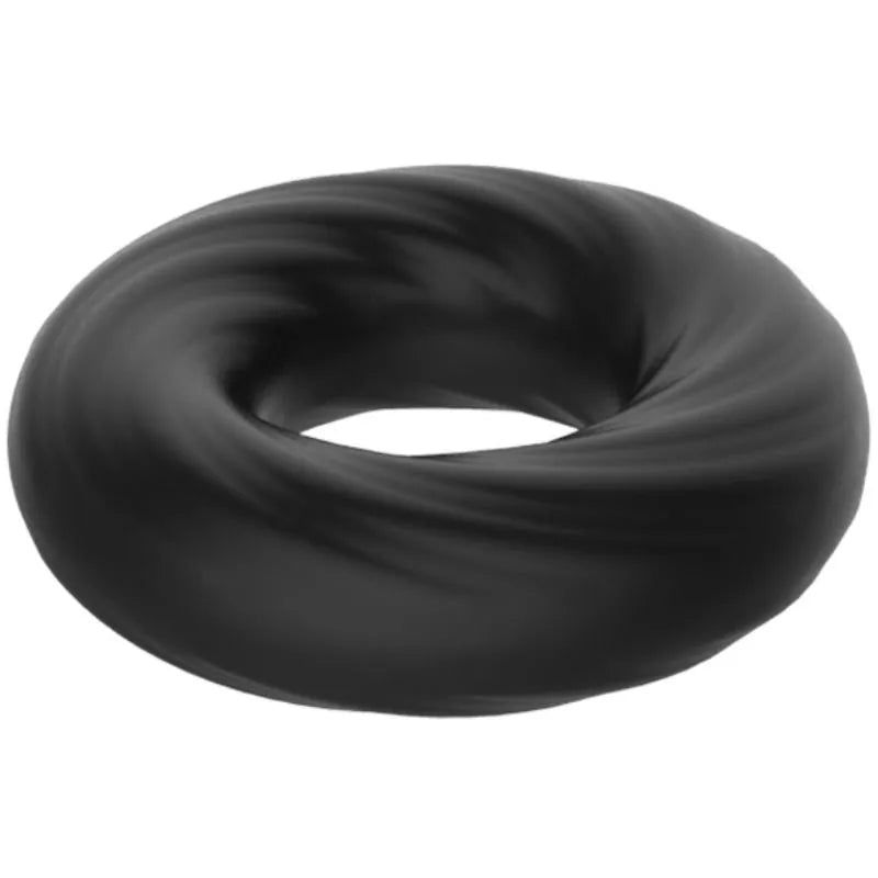 Cockring silicone noir élastique, forme circulaire, texture lisse, discret et ajustable pour prolongation érection.
