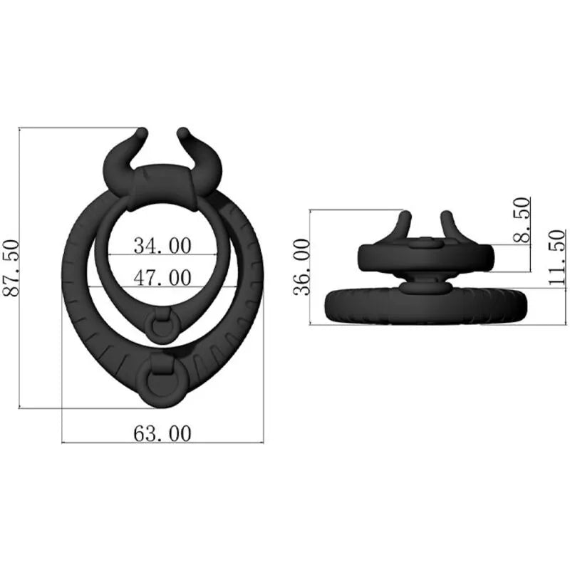 Anneau pénien silicone noir, ergonomique, extensible, avec dimensions, pour plaisir aquatique discret et intense.