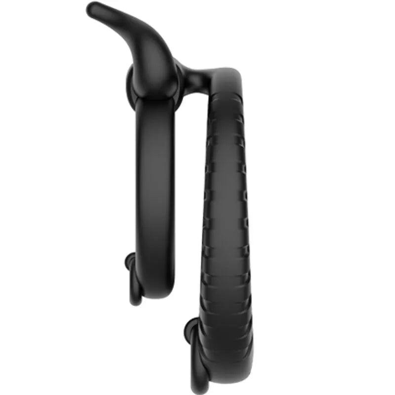 Anneau pénien noir en silicone médical, design ergonomique et submersible, pour plaisir aquatique et confort optimal.
