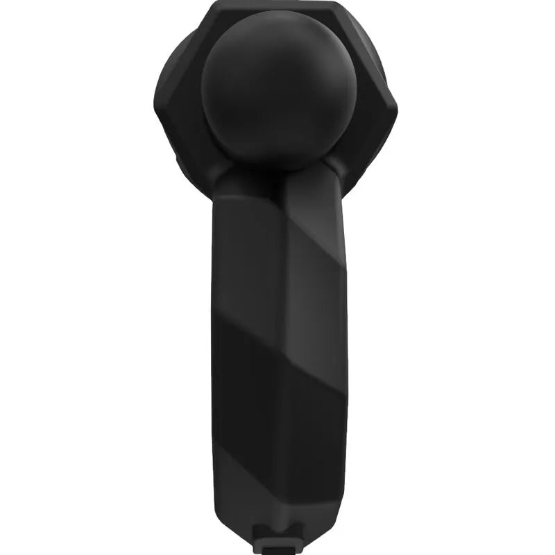 Anneau silicone noir avec vibrateur intégré, design ergonomique, 10 modes de vibration, étanche et discret.